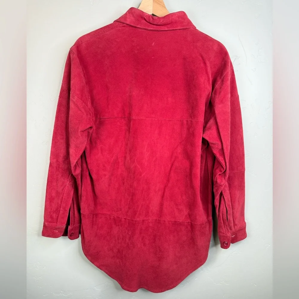 Vintage Wilson Leather Button-Up Shirt Jacket 100% Leather Suede Red Size Medium - Picture 2 of 9